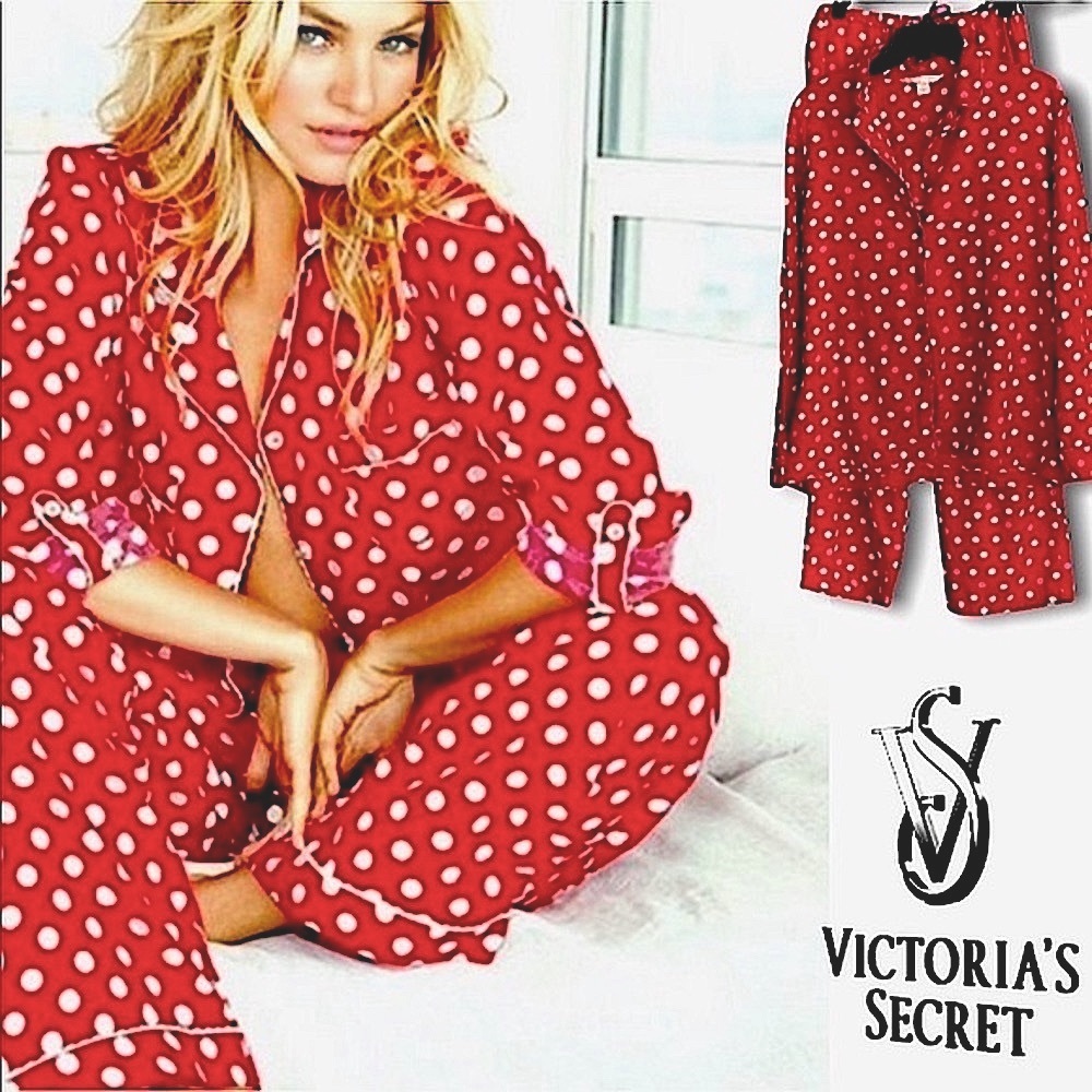 TGIBF Sale VS Cozy Christmas Pajama Set Red White Polka Dot Soft Flannel Medium